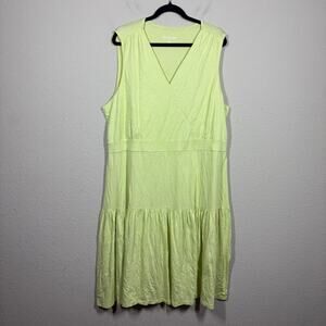 Soft Surroundings Plus 2X Claudia Shift Midi Dress Green Pinstriped Tiered